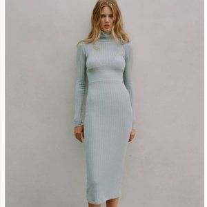 Zara Light Blue Ribbed Turtleneck Dress